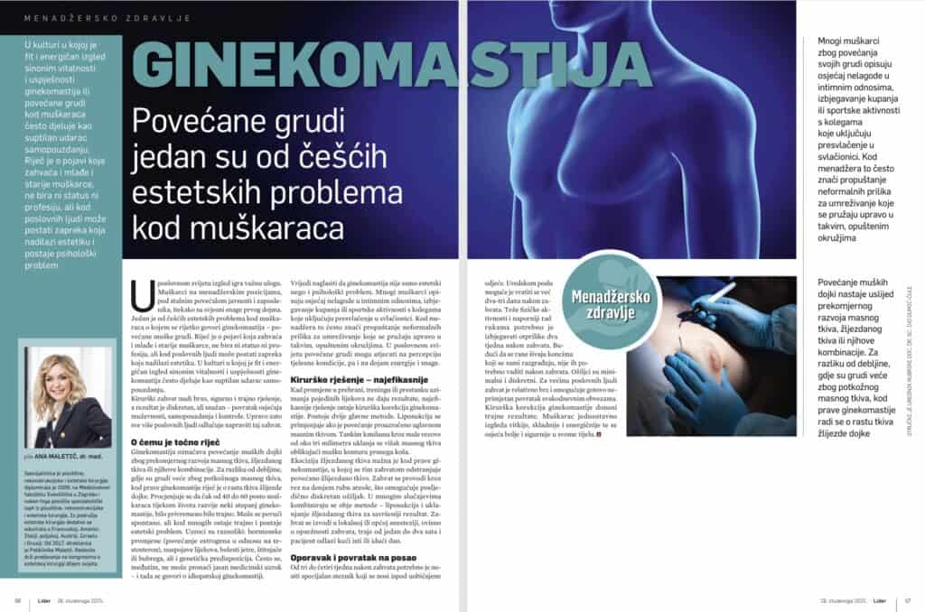 Dr. Ana Maletić — članak o ginekomastiji u časopisu Lider
